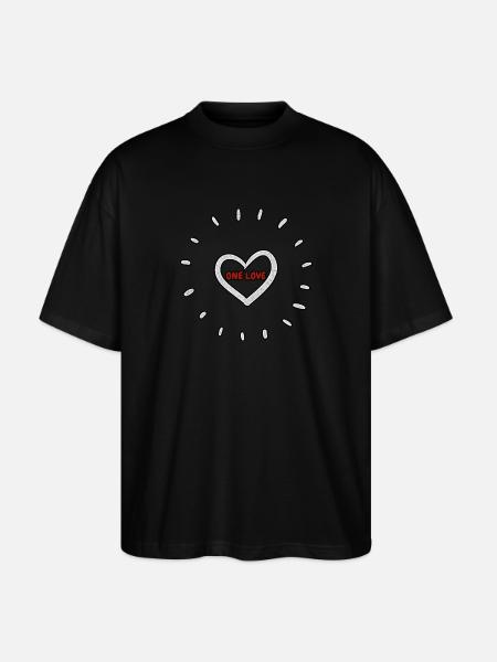 One Love Heart - Stanley/Stella Oversized Unisex Bio T-Shirt Blaster 2.0 - Schwarz