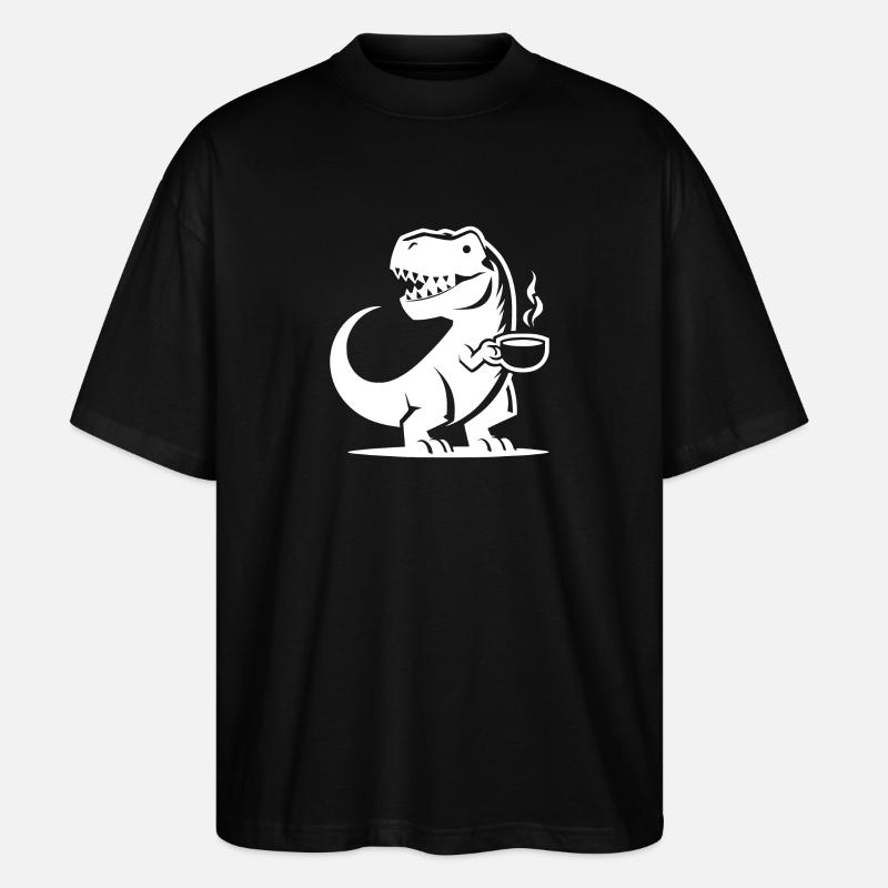 Koffein Dinosaurier T-Rex mit Kaffeetasse - Stanley/Stella Oversized Unisex Bio T-Shirt Blaster 2.0 - Schwarz