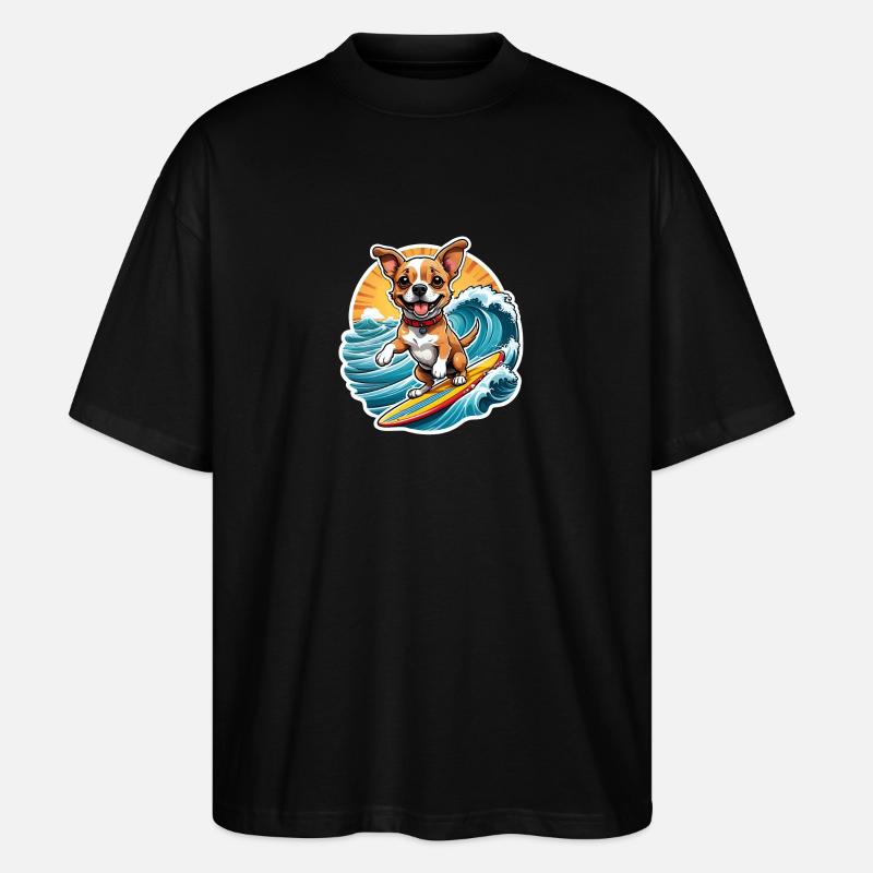Fröhlicher Surfer-Hund - Stanley/Stella Oversized Unisex Bio T-Shirt Blaster 2.0 - Schwarz