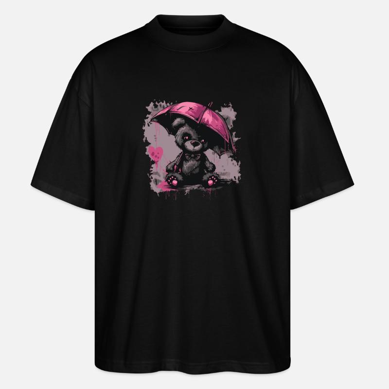 Niedlicher Teddybär mit Regenschirm - Stanley/Stella Oversized Unisex Bio T-Shirt Blaster 2.0 - Schwarz