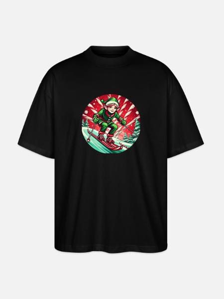 Christmas Elf Skiing - Stanley/Stella Oversized Unisex Organic T-shirt Blaster 2.0 - black