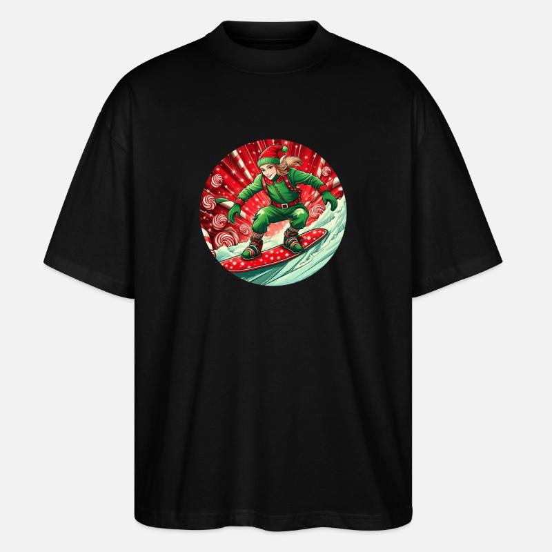 Elfe de Noël Snowboard - T-shirt bio Blaster 2.0 coupe oversize Stanley/Stella Unisexe - noir