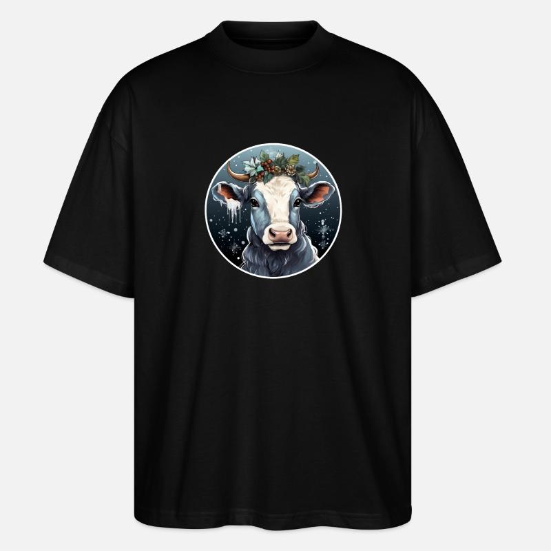 Frostige Weihnachts-Kuh - Stanley/Stella Oversized Unisex Bio T-Shirt Blaster 2.0 - Schwarz