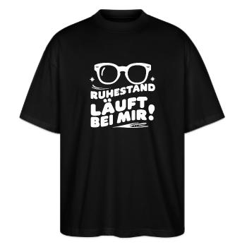 Ruhestand läuft Lustig Rentner Abschiedsgeschenk - Stanley/Stella Oversized Unisex Bio T-Shirt Blaster 2.0 - Schwarz - Vorne - Alina (178cm) & Michal (187cm)