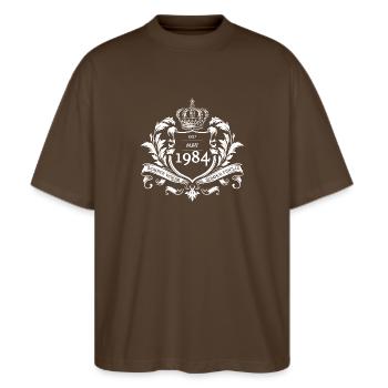 40th Birthday "Semper Verum - Established 05/1984" - Stanley/Stella Oversized Unisex Organic T-shirt Blaster 2.0 - mocha - Front - Alina (178cm) & Michal (187cm)