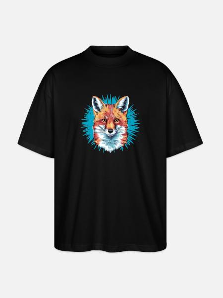 Fox - Illustration - Stanley/Stella Oversized Unisex Organic T-shirt Blaster 2.0 - black