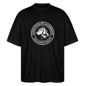 ALPENLÄNDISCHE DACHSBRACKE Jagdgebrauchshund - Stanley/Stella Oversized Unisex Bio T-Shirt Blaster 2.0 - Schwarz - Vorne - Alina (178cm) & Michal (187cm)
