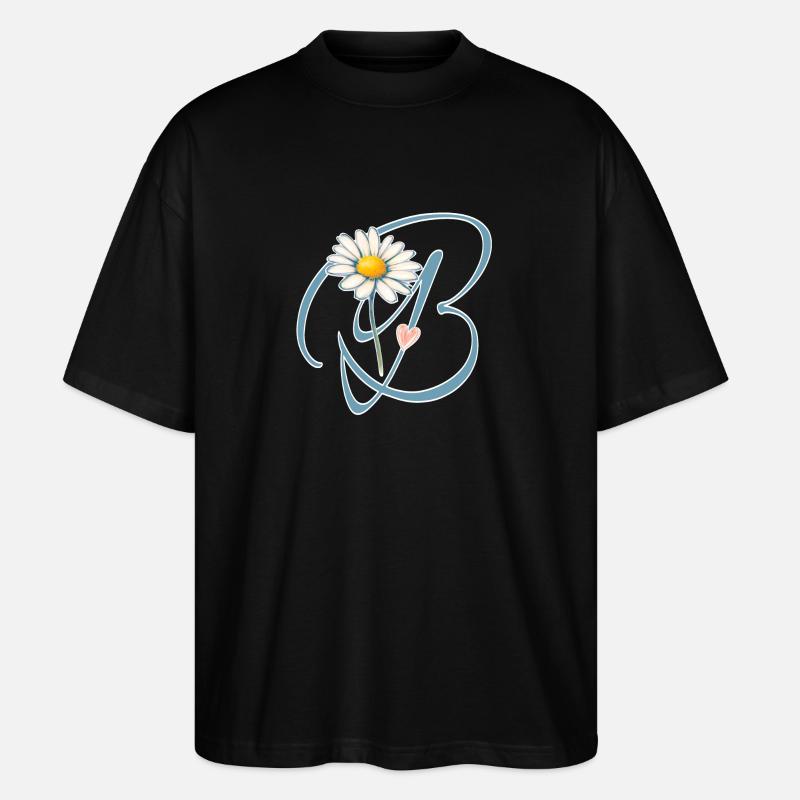 Buchstabe B Gänseblümchen Herz - Stanley/Stella Oversized Unisex Bio T-Shirt Blaster 2.0 - Schwarz