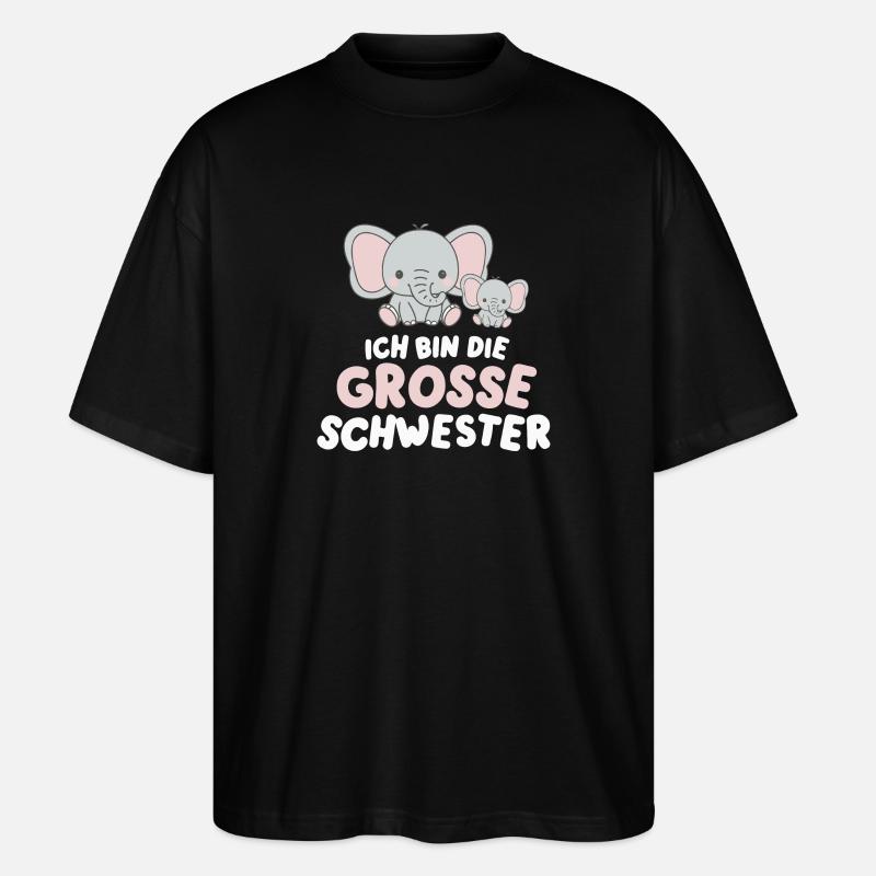 Ich werde große Schwester Elefant - Stanley/Stella Oversized Unisex Bio T-Shirt Blaster 2.0 - Schwarz