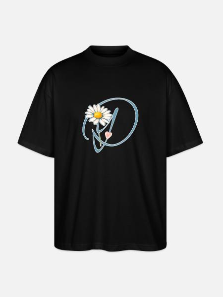 Letter D Daisy Heart - Stanley/Stella Oversized Unisex Organic T-shirt Blaster 2.0 - black