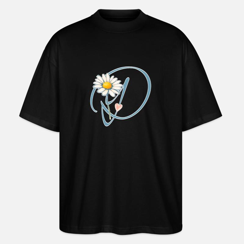Buchstabe D Gänseblümchen Herz - Stanley/Stella Oversized Unisex Bio T-Shirt Blaster 2.0 - Schwarz