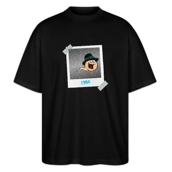 1980 - ein Foto von mir bei der Zeugung - Stanley/Stella Oversized Unisex Bio T-Shirt Blaster 2.0 - Schwarz - Vorne - Alina (178cm) & Michal (187cm)