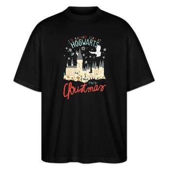 Harry Potter Je Préfère Rester à Poudlard Noël - T-shirt bio Blaster 2.0 coupe oversize Stanley/Stella Unisexe - noir - Devant - Alina (178cm) & Michal (187cm)