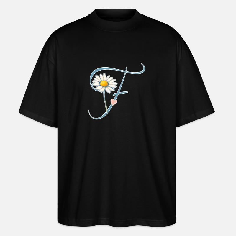 Buchstabe F Gänseblümchen Herz - Stanley/Stella Oversized Unisex Bio T-Shirt Blaster 2.0 - Schwarz