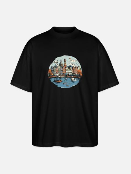 Amsterdam Skyline Holiday Design - Stanley/Stella Oversized Unisex Organic T-shirt Blaster 2.0 - black