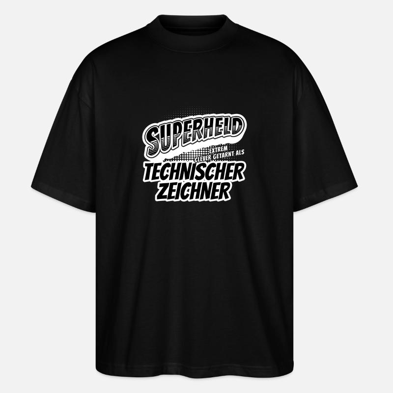 Superheld, clever getarn Technischer Zeichner - Stanley/Stella Oversized Unisex Bio T-Shirt Blaster 2.0 - Schwarz
