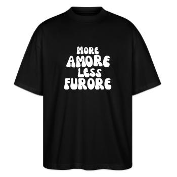 More Amore Less Furore - Stanley/Stella Oversized Unisex Bio T-Shirt Blaster 2.0 - Schwarz - Vorne - Alina (178cm) & Michal (187cm)