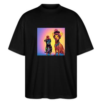 Pop-Art - Stanley/Stella Oversized Unisex Bio T-Shirt Blaster 2.0 - Schwarz - Vorne - Alina (178cm) & Michal (187cm)