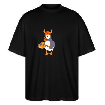 Papageientaucher Puffin - Stanley/Stella Oversized Unisex Bio T-Shirt Blaster 2.0 - Schwarz - Vorne - Alina (178cm) & Michal (187cm)