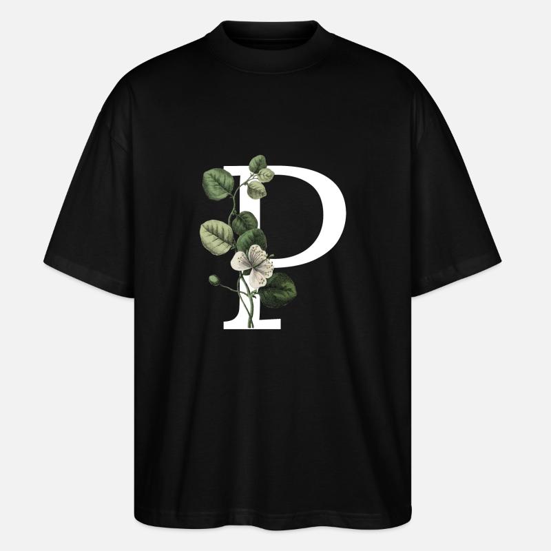 Letter P Green Botany - Stanley/Stella Oversized Unisex Organic T-shirt Blaster 2.0 - black