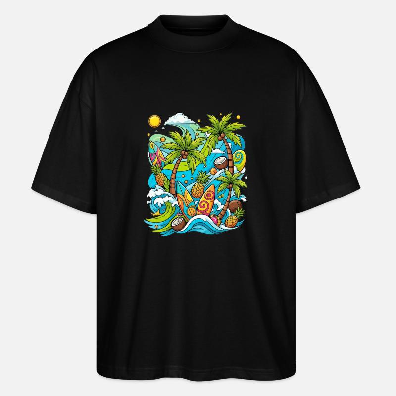 Tropisches Urlaubsmuster - Stanley/Stella Oversized Unisex Bio T-Shirt Blaster 2.0 - Schwarz