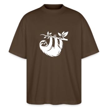 Silhouette Paresseuse Style Art Déco Minimaliste - T-shirt bio Blaster 2.0 coupe oversize Stanley/Stella Unisexe - marron foncé - Devant - Alina (178cm) & Michal (187cm)