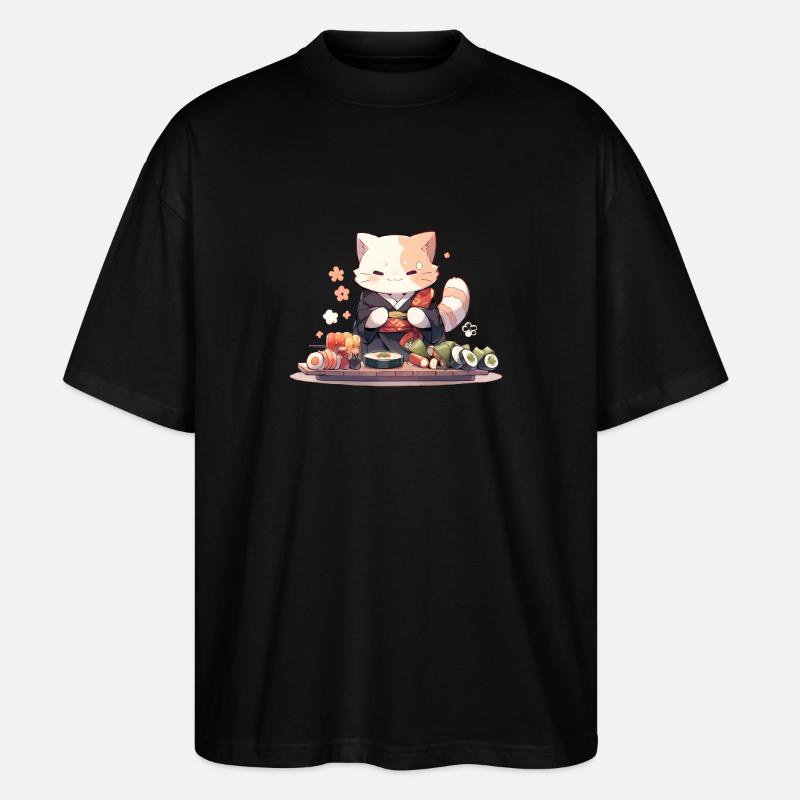 Samurai Cat eat Sushi - Stanley/Stella Oversized Unisex Bio T-Shirt Blaster 2.0 - Schwarz