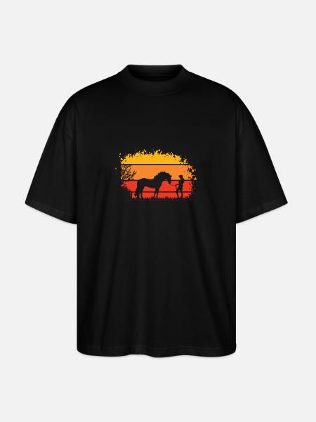 Frau mit Pferd - Stanley/Stella Oversized Unisex Bio T-Shirt Blaster 2.0 - Schwarz