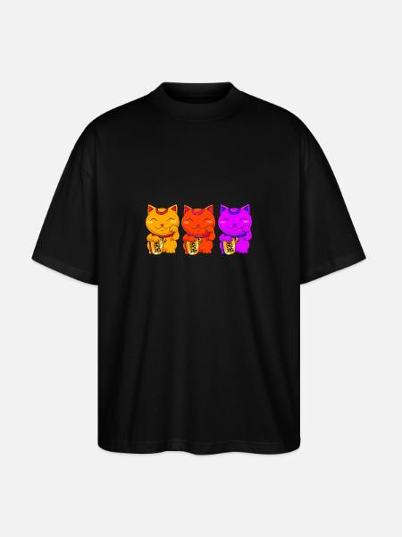 Maneki Neko Japan Lucky Charm - Stanley/Stella Oversized Unisex Organic T-shirt Blaster 2.0 - black