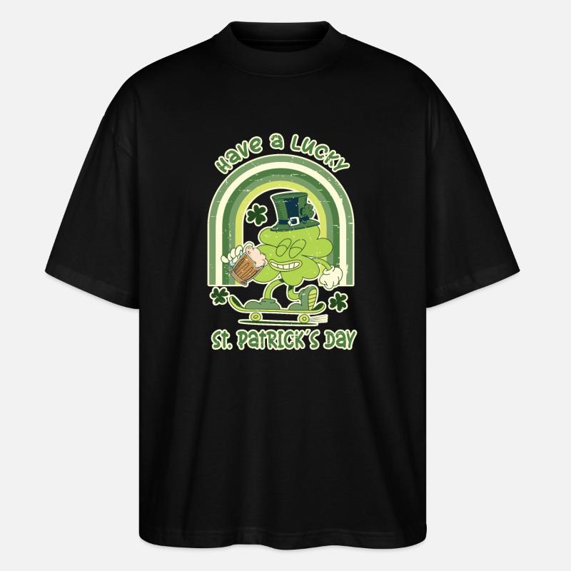 Trèfle patineur de la Saint-Patrick - T-shirt bio Blaster 2.0 coupe oversize Stanley/Stella Unisexe - noir
