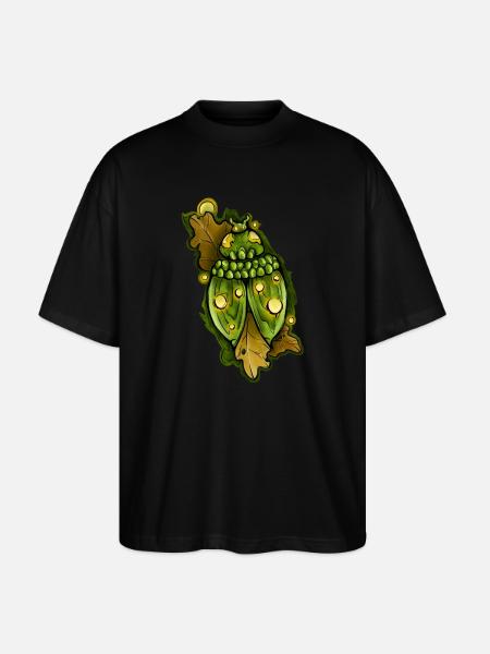 Green ladybug with leaf accents - Stanley/Stella Oversized Unisex Organic T-shirt Blaster 2.0 - black