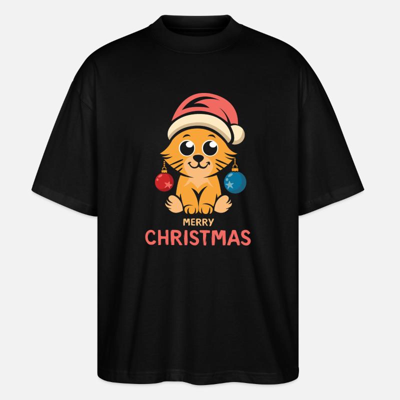 Chat de Noël Joyeux Noël - T-shirt bio Blaster 2.0 coupe oversize Stanley/Stella Unisexe - noir