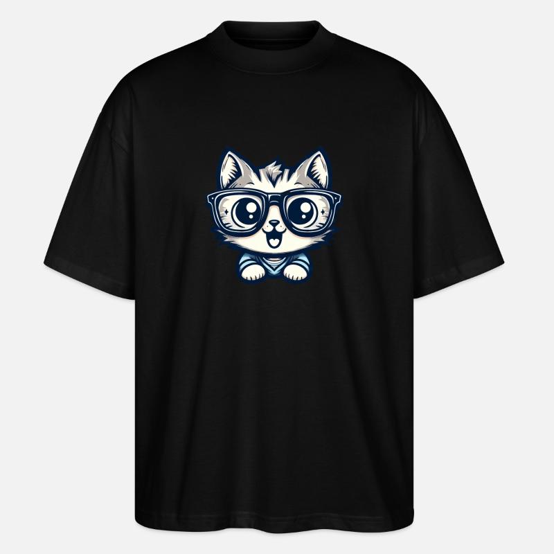 Niedliche Comic-Katze mit Nerd-Brille - Stanley/Stella Oversized Unisex Bio T-Shirt Blaster 2.0 - Schwarz