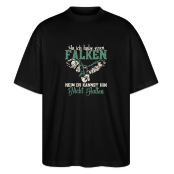 Falkenliebhaber Falkner Greifvogel Falke Falknerei - Stanley/Stella Oversized Unisex Bio T-Shirt Blaster 2.0 - Schwarz - Vorne - Alina (178cm) & Michal (187cm)