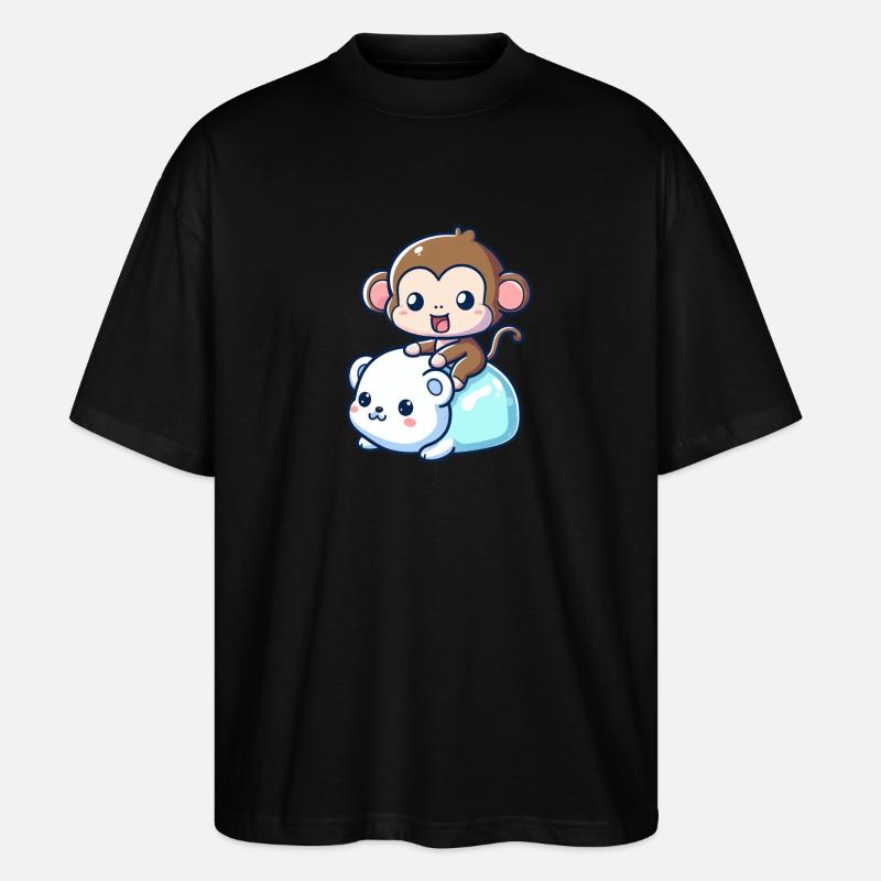 Eisbär Niedlich Begleiter Affe - Stanley/Stella Oversized Unisex Bio T-Shirt Blaster 2.0 - Schwarz