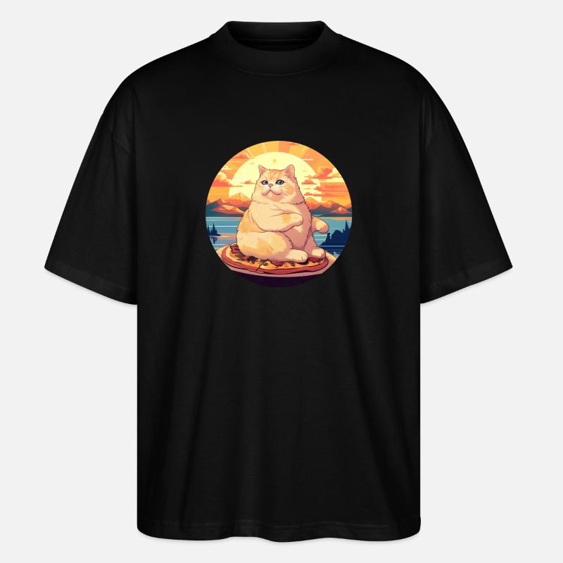 Sunset Feast : Chubby Cat Apprécie - T-shirt bio Blaster 2.0 coupe oversize Stanley/Stella Unisexe - noir