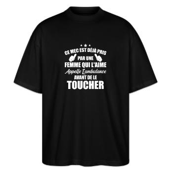 Mec deja pris cadeau homme amour femme - T-shirt bio Blaster 2.0 coupe oversize Stanley/Stella Unisexe - noir - Devant - Alina (178cm) & Michal (187cm)