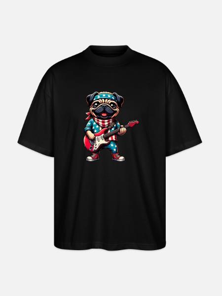 Pug Guitarist - Stanley/Stella Oversized Unisex Organic T-shirt Blaster 2.0 - black