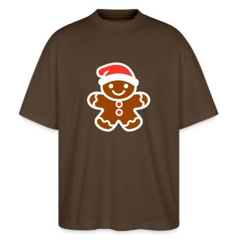 Lebkuchenmann - Stanley/Stella Oversized Unisex Bio T-Shirt Blaster 2.0 - Dunkelbraun - Vorne - Alina (178cm) & Michal (187cm)