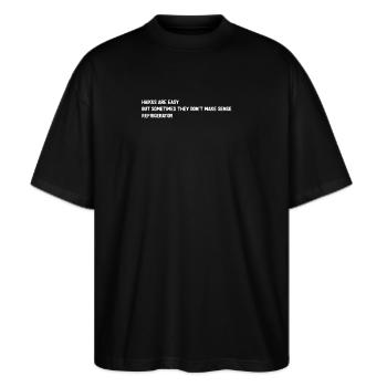 Haikus sind Easy Kühlschrank Haiku - Stanley/Stella Oversized Unisex Bio T-Shirt Blaster 2.0 - Schwarz - Vorne - Alina (178cm) & Michal (187cm)