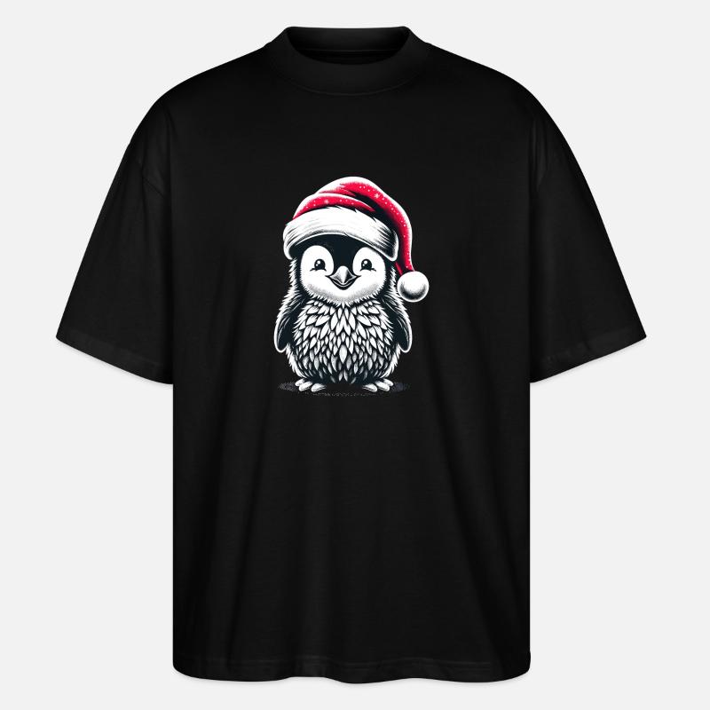 Pingouin Père Noël mignon - T-shirt bio Blaster 2.0 coupe oversize Stanley/Stella Unisexe - noir