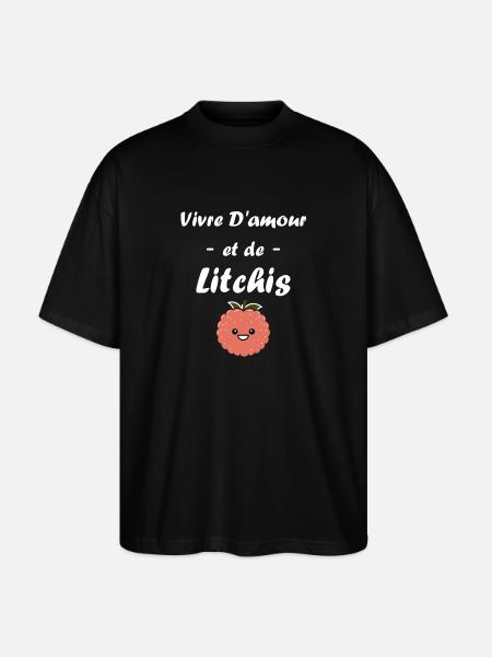 Fruit Humour petit litchi - T-shirt bio Blaster 2.0 coupe oversize Stanley/Stella Unisexe - noir