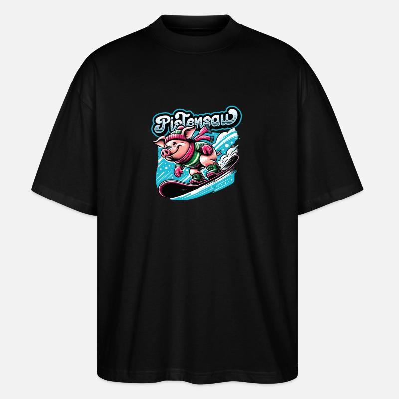 Snowborder Pig Pistensau Après-ski - T-shirt bio Blaster 2.0 coupe oversize Stanley/Stella Unisexe - noir