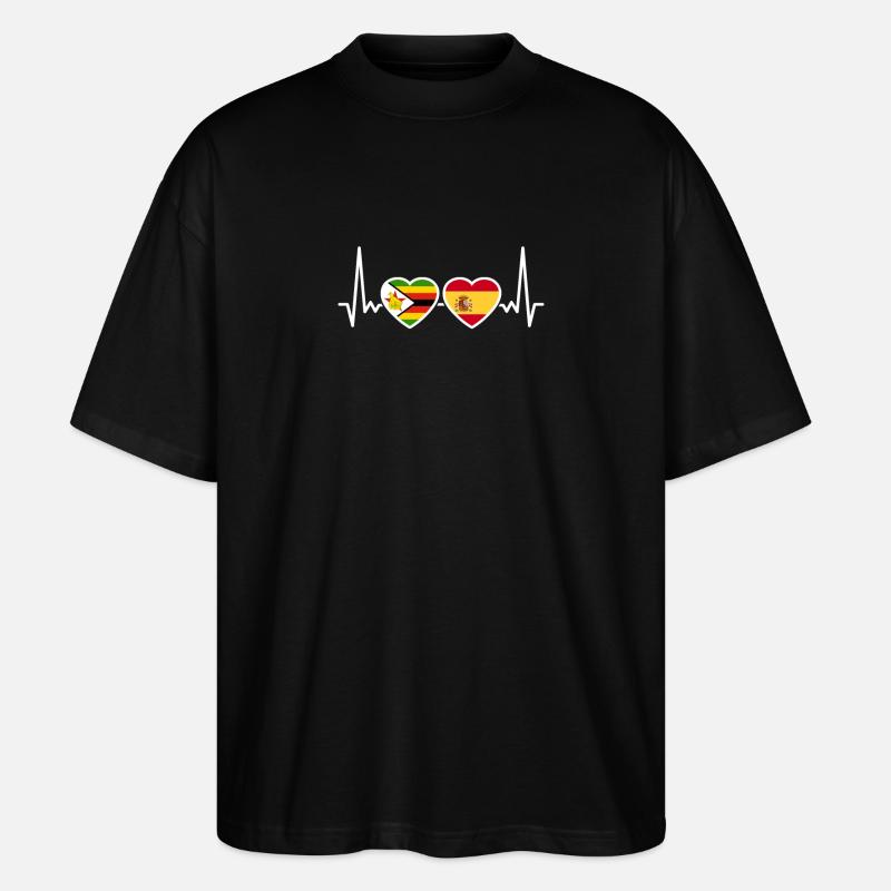 Zimbabwe, Espagne, Heartbeat, Drapeau, Zimbabwéen - T-shirt bio Blaster 2.0 coupe oversize Stanley/Stella Unisexe - noir