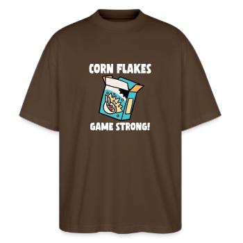 Corn Flakes Game Strong - Stanley/Stella Oversized Unisex Bio T-Shirt Blaster 2.0 - Dunkelbraun - Vorne - Alina (178cm) & Michal (187cm)
