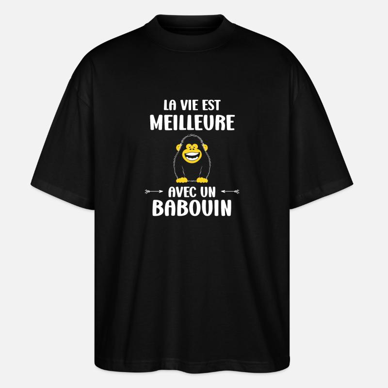 Humour petit singe babouin - T-shirt bio Blaster 2.0 coupe oversize Stanley/Stella Unisexe - noir