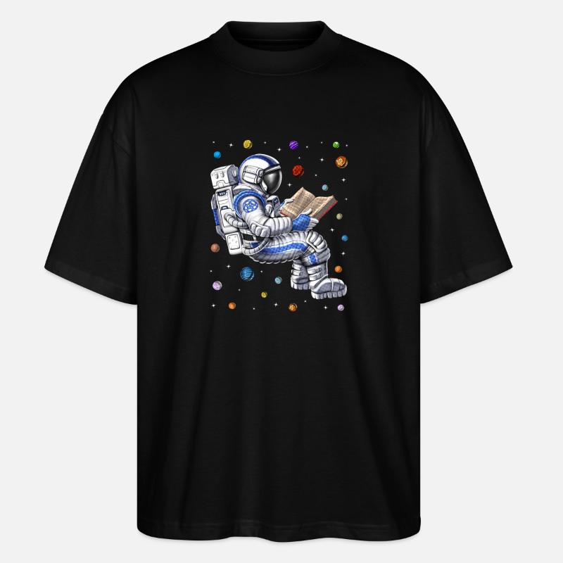 Astronaut Reading Book - Stanley/Stella Oversized Unisex Organic T-shirt Blaster 2.0 - black