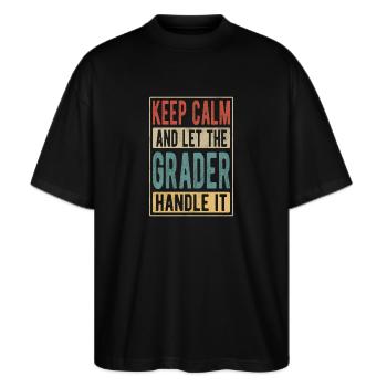 Grader Retro Geschenk - Stanley/Stella Oversized Unisex Bio T-Shirt Blaster 2.0 - Schwarz - Vorne - Alina (178cm) & Michal (187cm)