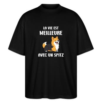 Humour chien Spitz - T-shirt bio Blaster 2.0 coupe oversize Stanley/Stella Unisexe - noir - Devant - Alina (178cm) & Michal (187cm)
