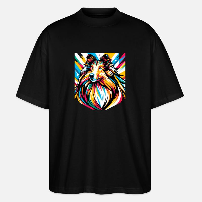 Langhaar Collie Hund - Stanley/Stella Oversized Unisex Bio T-Shirt Blaster 2.0 - Schwarz